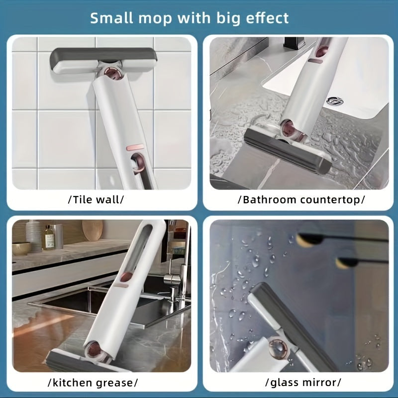 Mini balai-serpillière portable à essorage automatique, ultra absorbant et multifonction pour maison, vitres, cuisine et voiture.