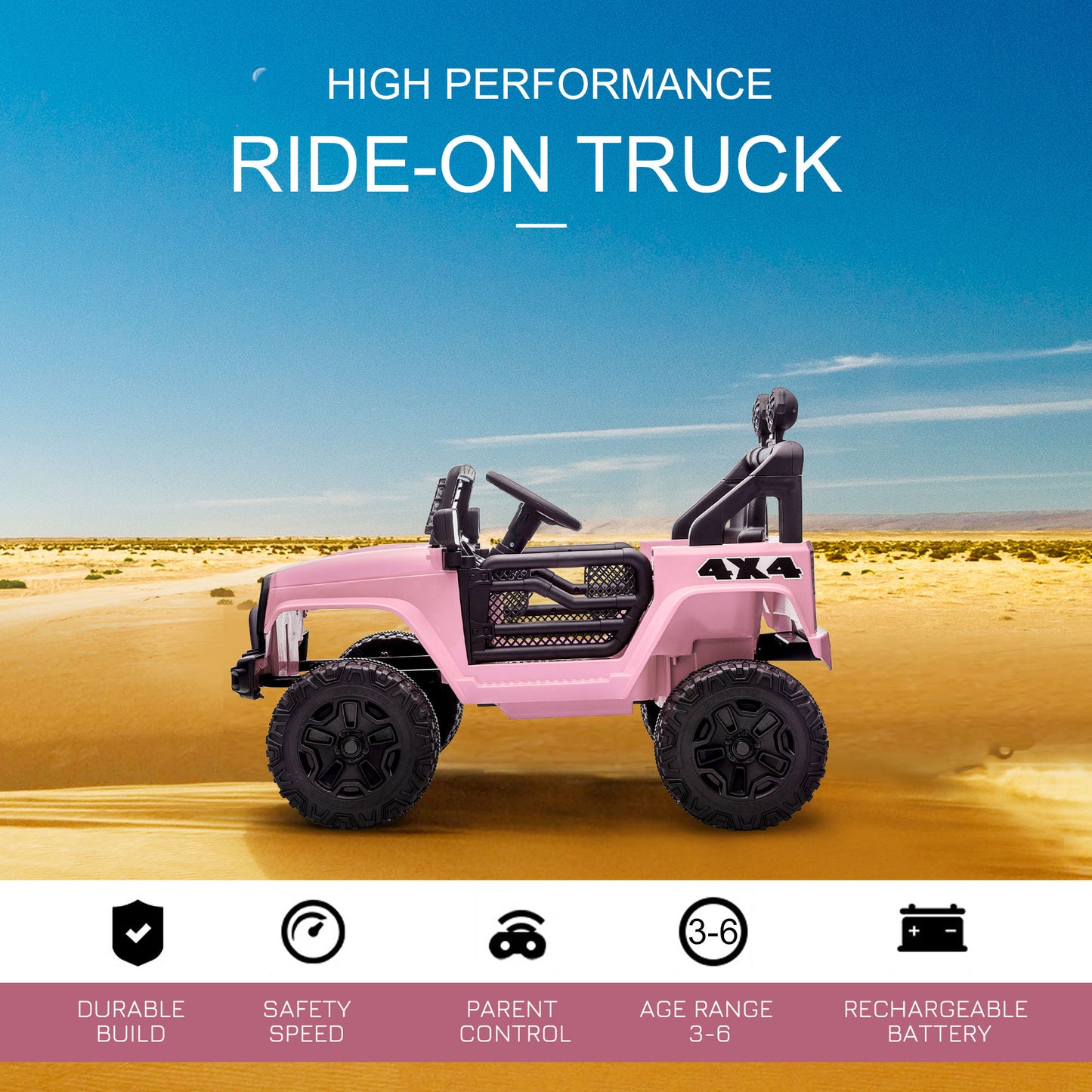 Camion tout-terrain électrique 12 V pour enfants, avec télécommande, musique MP3, vitesse réglable