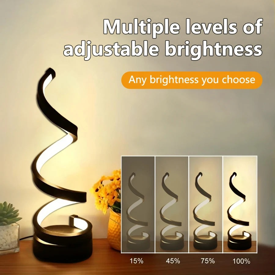 Veilleuse LED spirale créative à prise USB, intensité variable, 3 couleurs réglables, pour salon, bureau, table, chambre à coucher, chevet, décoration