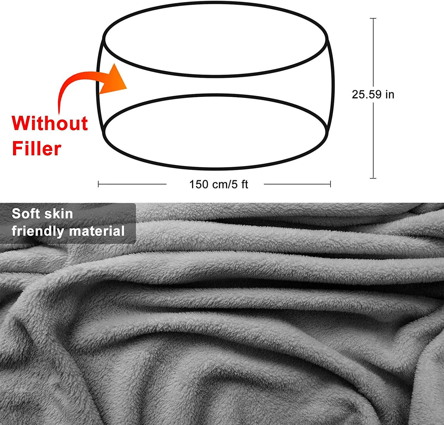 Housse de fauteuil poire : ce n'était qu'une housse, pas un coussin de pouf, grande housse ronde en velours PV doux et moelleux, meubles de salon, housse de canapé-lit paresseux, 1,8 m, gris foncé