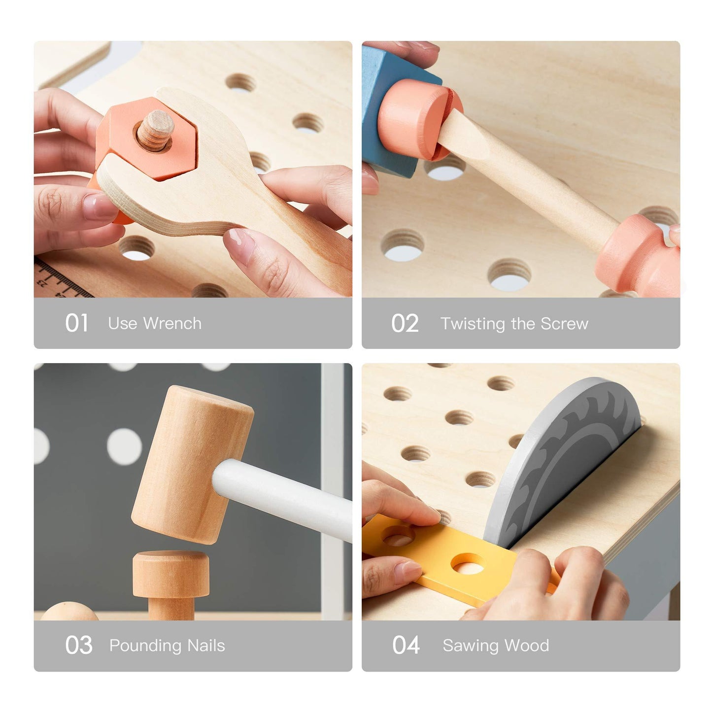 ROBOTIME Banc à outils en bois pour enfants, jouet, atelier, avec ensemble d'outils