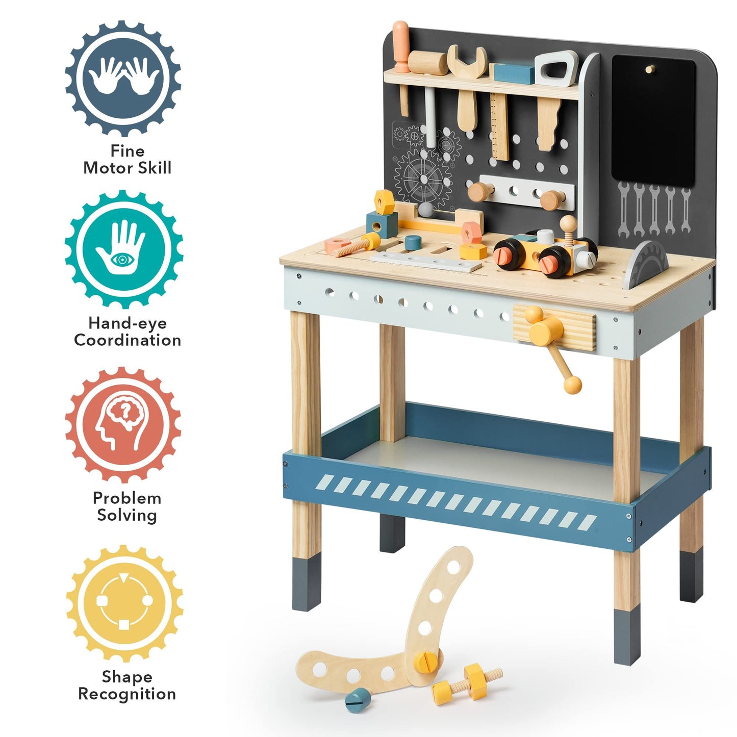 ROBOTIME Banc à outils en bois pour enfants, jouet, atelier, avec ensemble d'outils