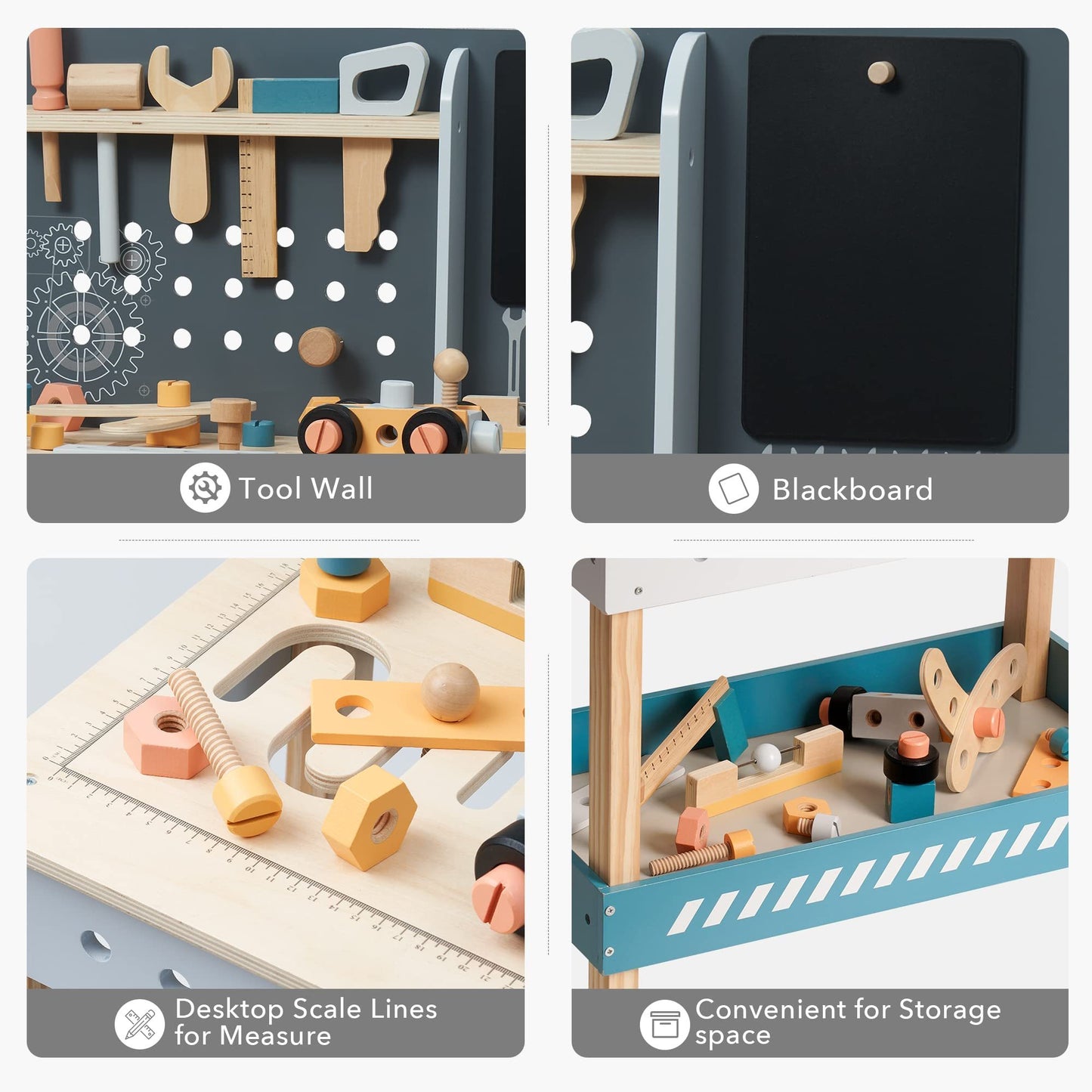 ROBOTIME Banc à outils en bois pour enfants, jouet, atelier, avec ensemble d'outils