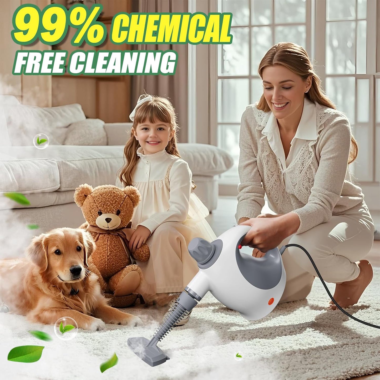 Nettoyeur vapeur portatif avec sécurité, réservoir 500 ml et 12 accessoires, idéal pour désinfecter et éliminer les saletés tenaces.