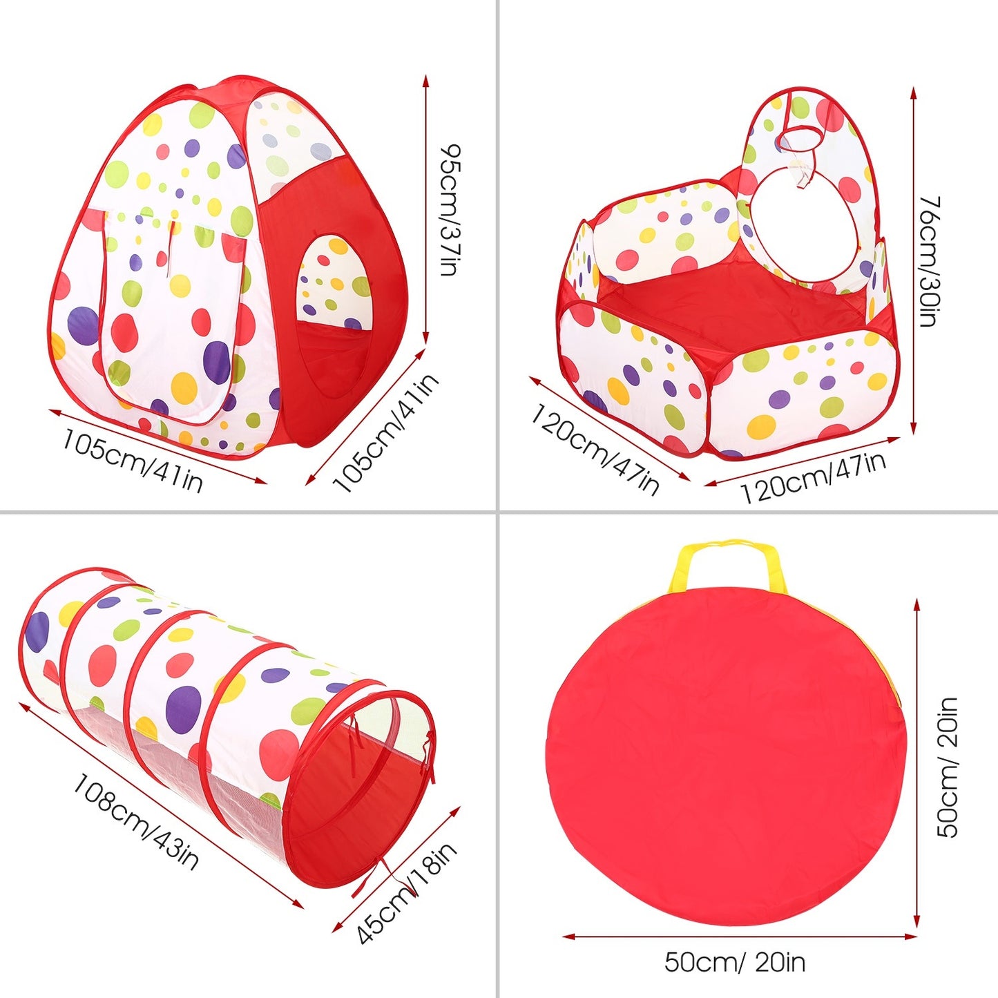 Tente tunnel rampante 3 en 1 pour enfants, tente de jeu avec sac de rangement pour l'intérieur et l'extérieur, balles de voyage non incluses