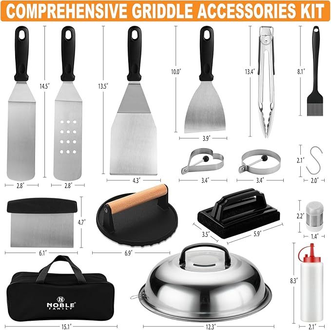 Kit 27 accessoires plancha & BBQ – Spatules pro, cloche à fromage & presse à burger