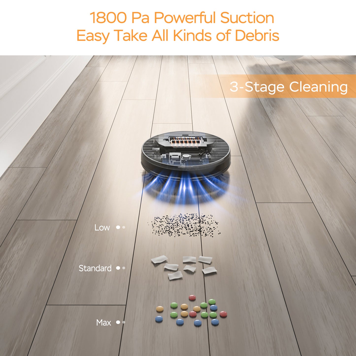 Aspirateur robot Geek Smart G6 Plus, ultra-fin, aspiration 1800 Pa, recharge automatique, Wi-Fi et application mobile, idéal pour sols durs et tapis.
