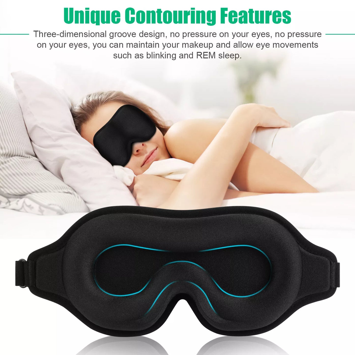 Masque de voyage 3D en soie pour les yeux, doux et rembourré, idéal pour dormir, se détendre, bandeau pour les yeux, pour hommes et femmes