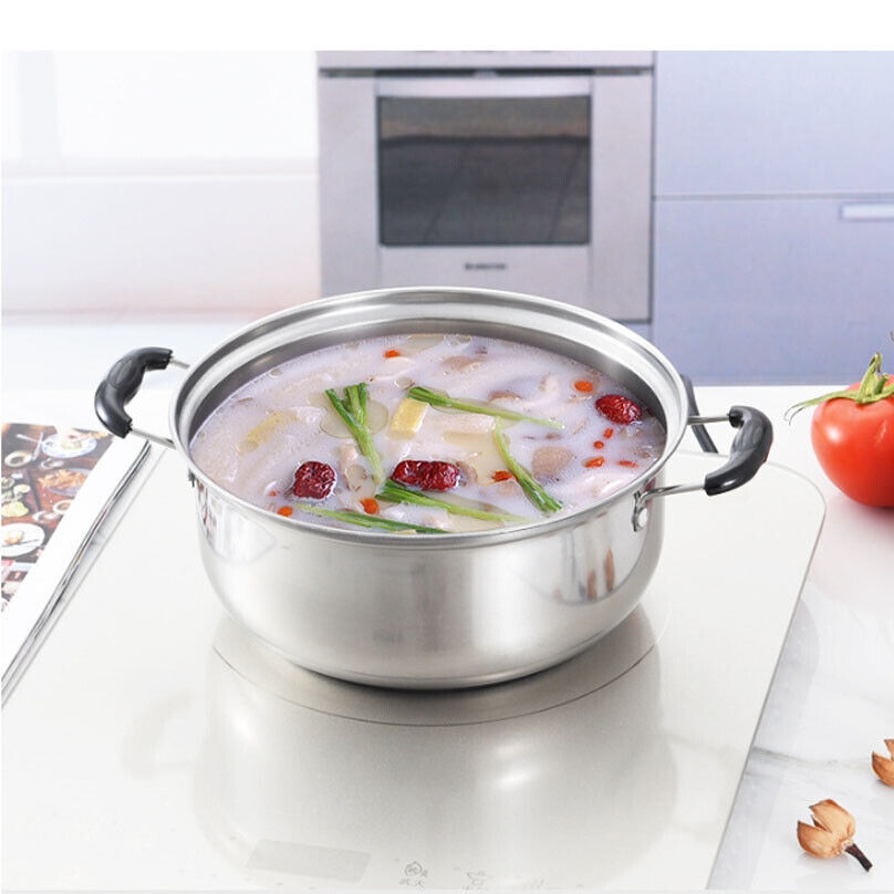 Lot de 5 casseroles en acier inoxydable, compatibles induction, idéales pour la cuisine quotidienne.