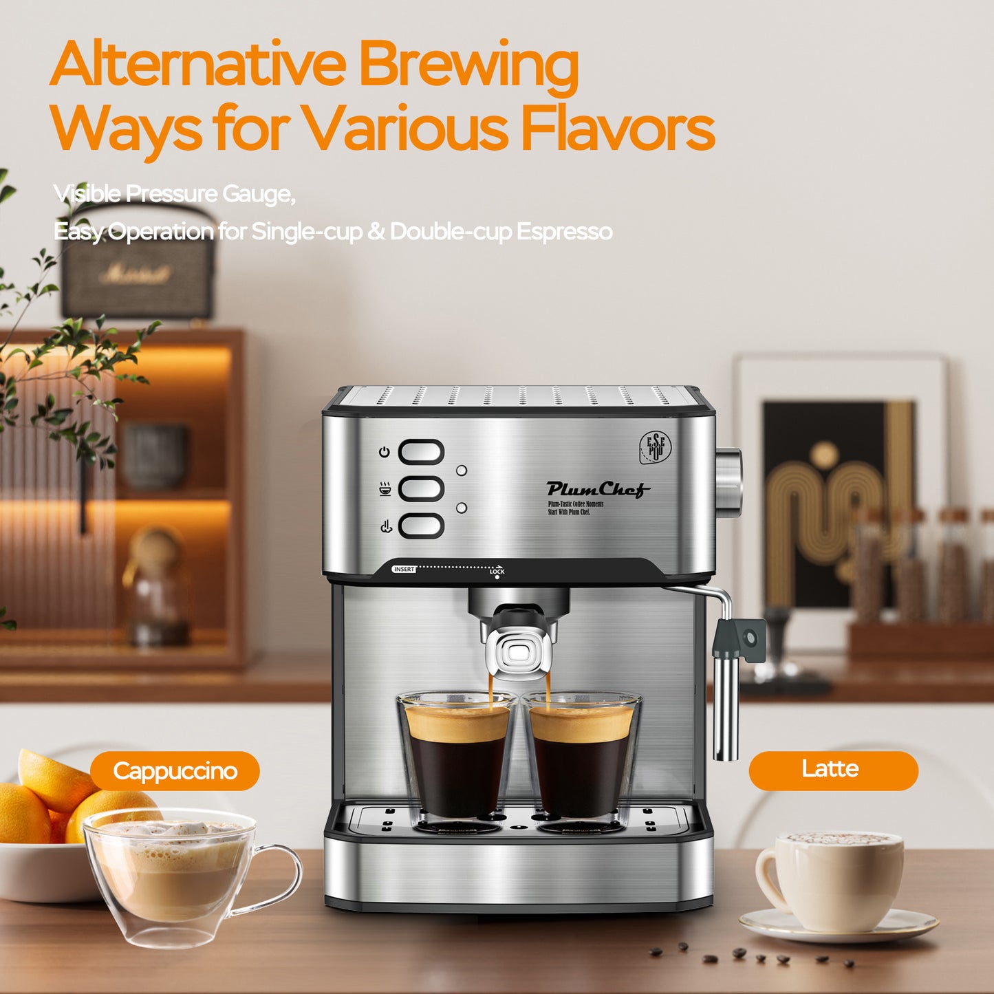 Machine à expresso professionnelle 20 bars avec mousseur à lait, compatible simple et double expresso ainsi que dosettes ESE.