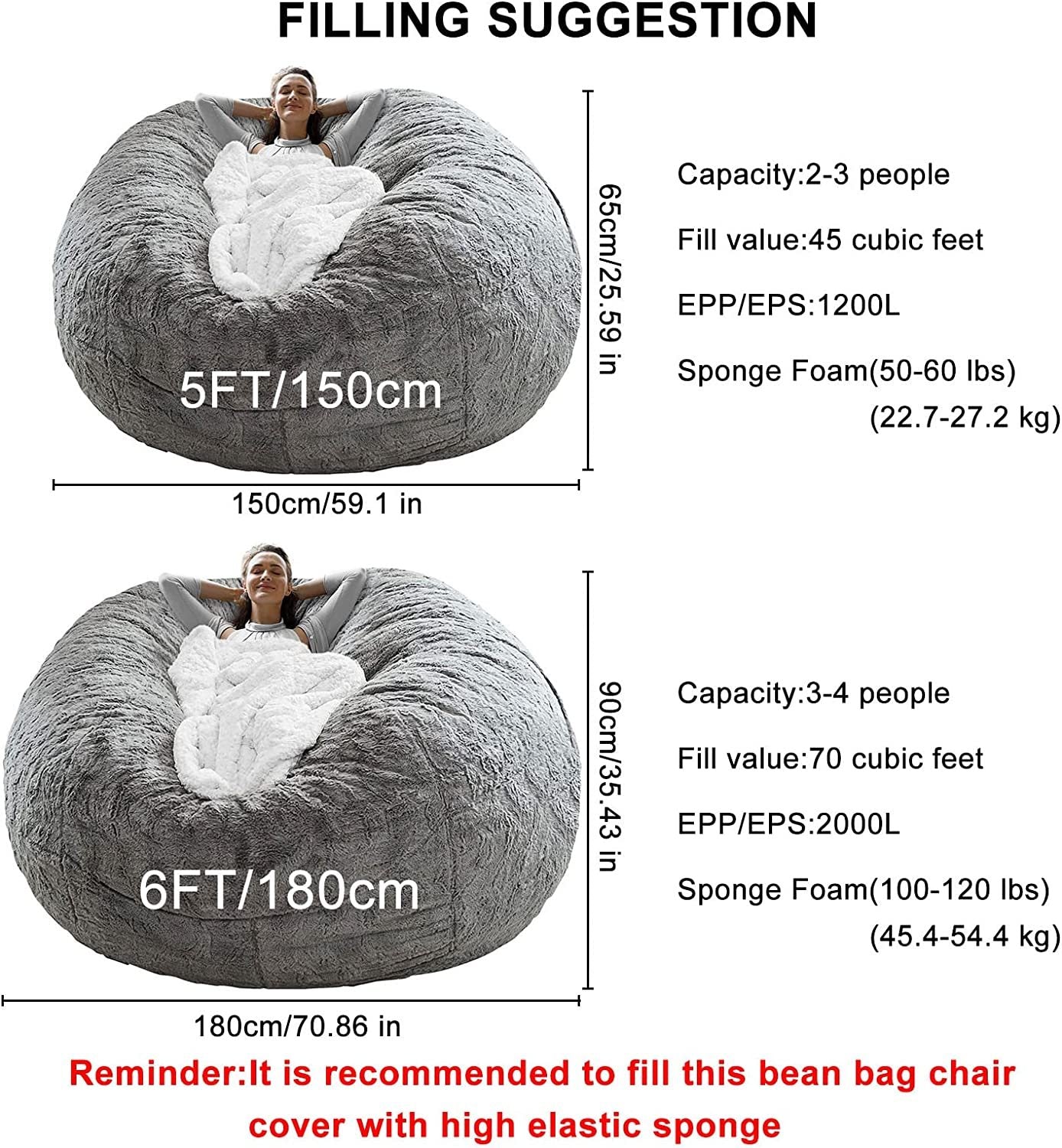 Housse de fauteuil poire : ce n'était qu'une housse, pas un coussin de pouf, grande housse ronde en velours PV doux et moelleux, meubles de salon, housse de canapé-lit paresseux, 1,8 m, gris foncé