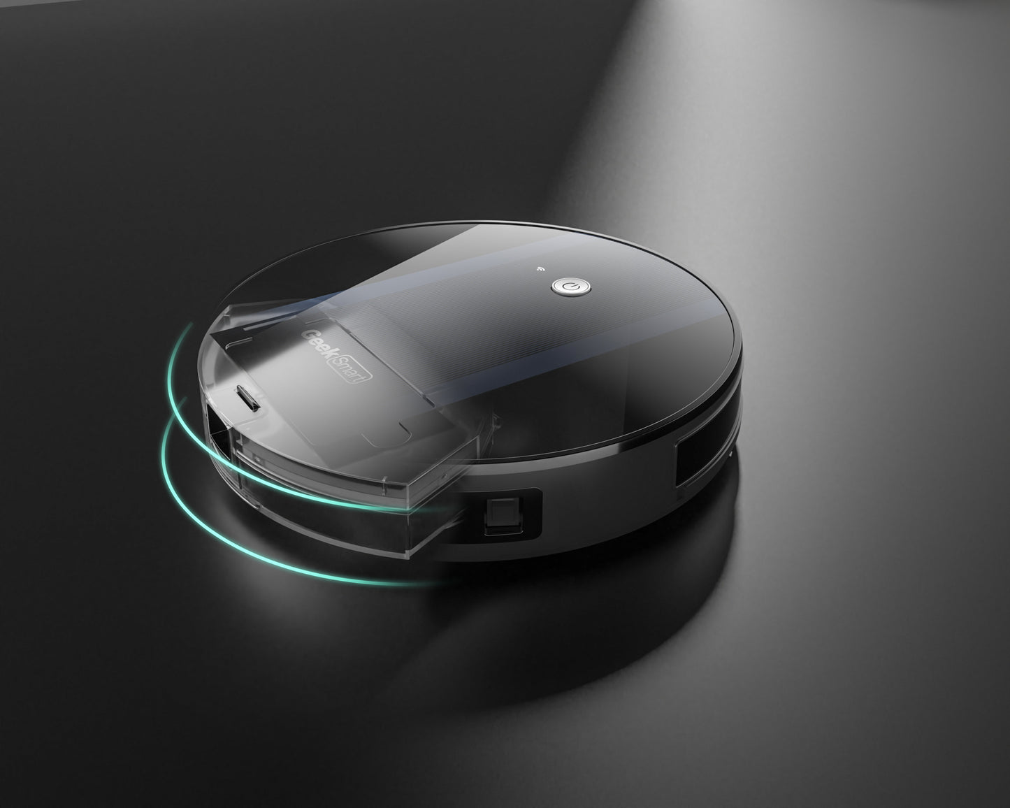 Aspirateur robot Geek Smart G6 Plus, ultra-fin, aspiration 1800 Pa, recharge automatique, Wi-Fi et application mobile, idéal pour sols durs et tapis.