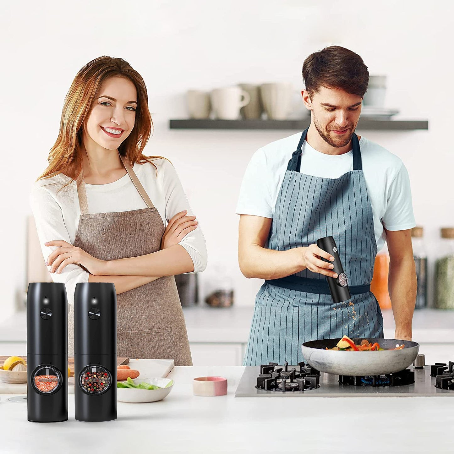 Moulin électrique à sel et poivre rechargeable avec base de charge – Moulin automatique avec indicateur LED, réglage de la mouture, utilisation à une main facile