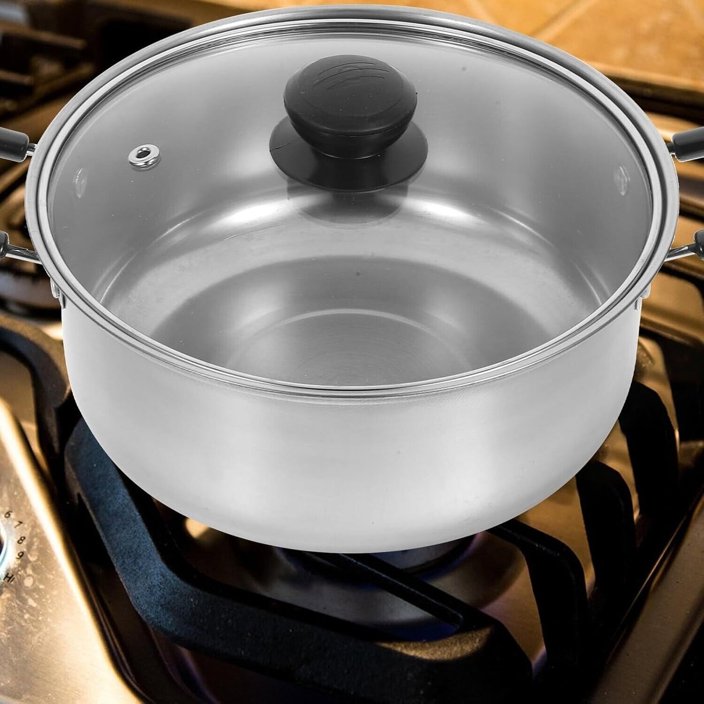 Lot de 5 casseroles en acier inoxydable, compatibles induction, idéales pour la cuisine quotidienne.