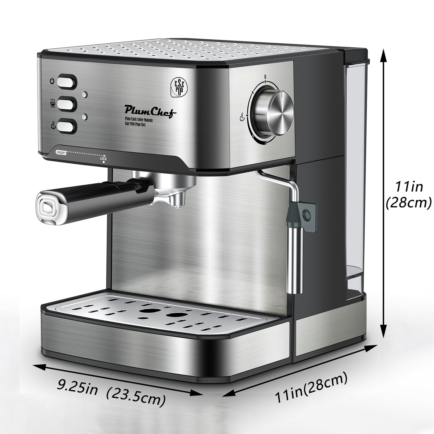 Machine à expresso professionnelle 20 bars avec mousseur à lait, compatible simple et double expresso ainsi que dosettes ESE.