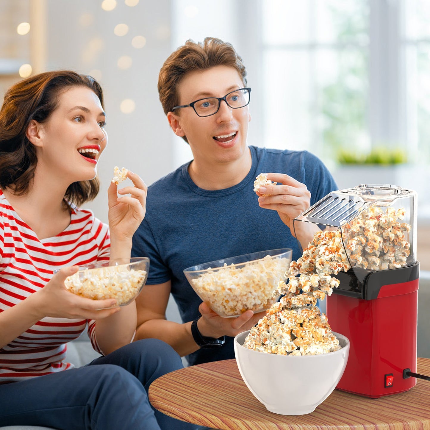 Machine à popcorn à air chaud avec doseur et réchauffe-beurre – 1200W, sans huile, facile à utiliser, capacité 8 tasses – Mini machine à popcorn pour la maison