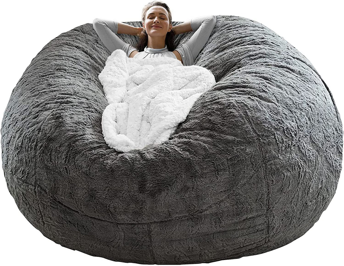 Housse de fauteuil poire : ce n'était qu'une housse, pas un coussin de pouf, grande housse ronde en velours PV doux et moelleux, meubles de salon, housse de canapé-lit paresseux, 1,8 m, gris foncé