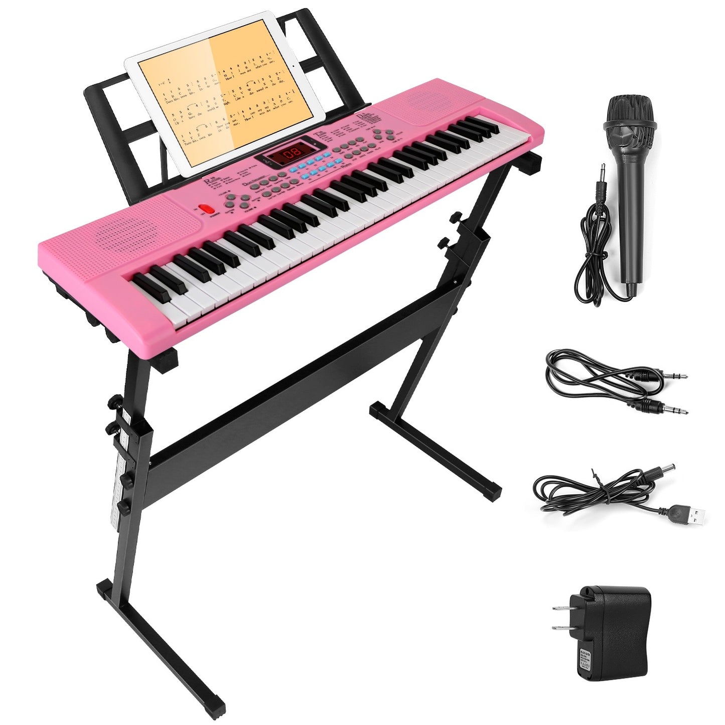Clavier électronique numérique 61 touches, instrument de musique électrique, clavier d'apprentissage pour enfants avec microphone sur pied pour débutants