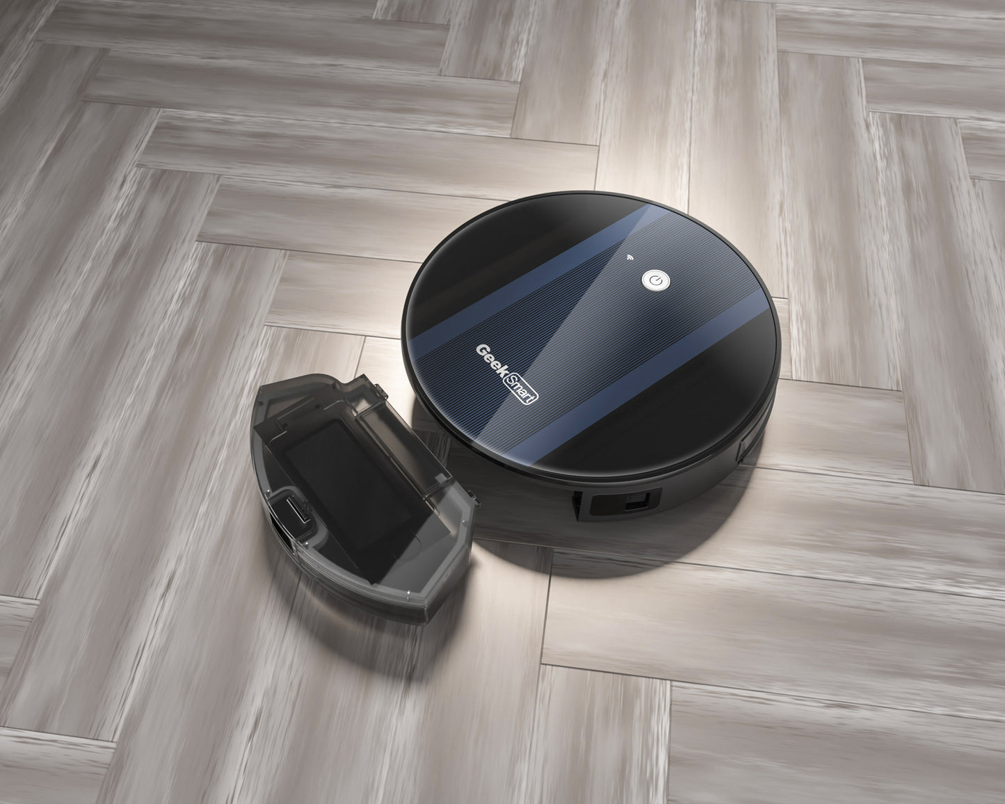 Aspirateur robot Geek Smart G6 Plus, ultra-fin, aspiration 1800 Pa, recharge automatique, Wi-Fi et application mobile, idéal pour sols durs et tapis.