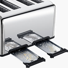 Grille-pain 4 tranches, Geek Chef en acier inoxydable avec fentes extra larges. Équipé de deux panneaux de contrôle indépendants avec fonctions bagel, décongélation et annulation.