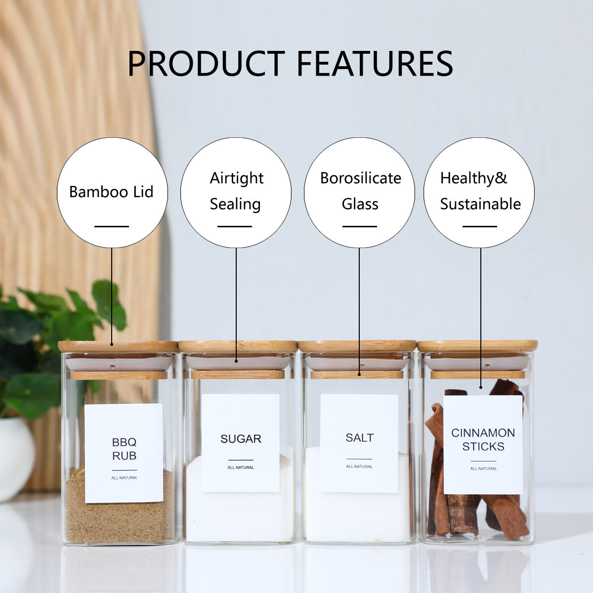 Lot de 24 pots carrés en verre 240 ml pour épices, sel, poivre ou condiments, avec bouchons pratiques.