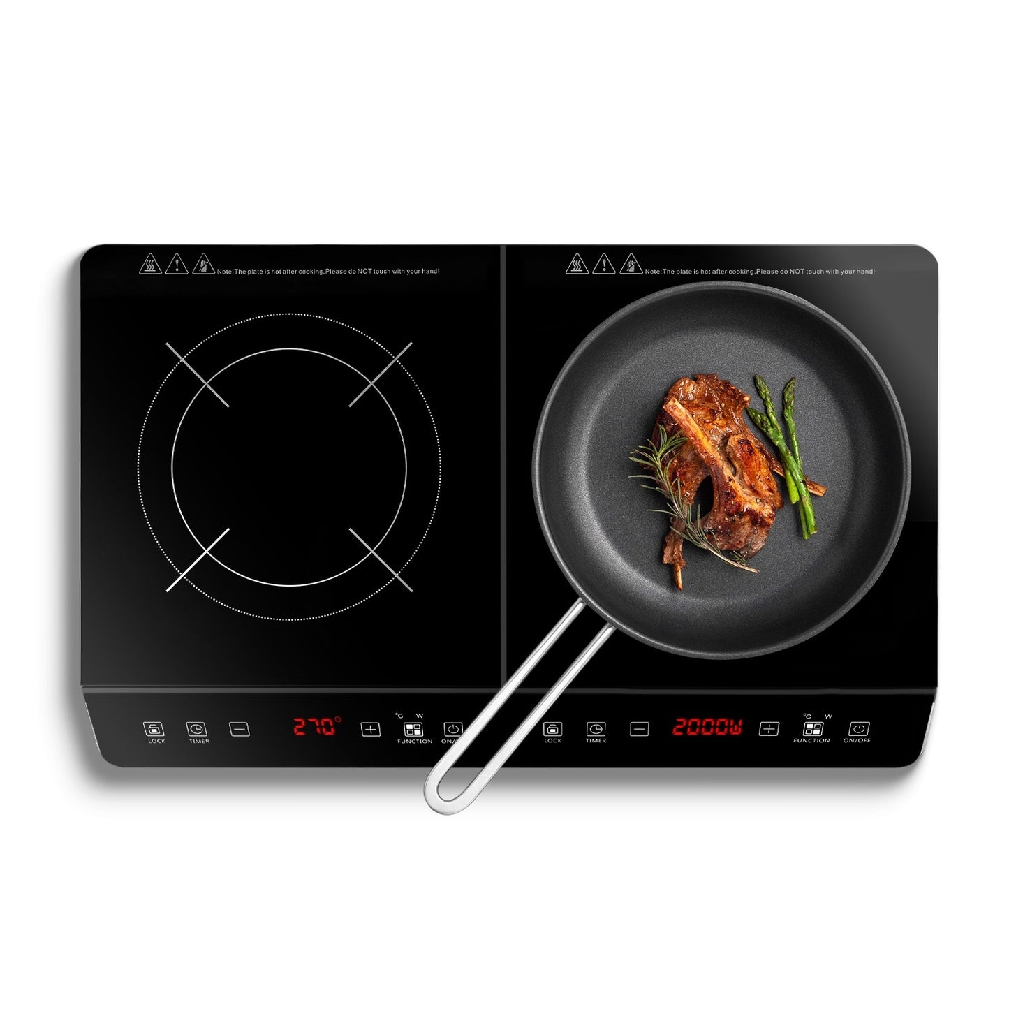 1 pièce – Plaque à induction portable 4000W, double foyer électrique, cuisinière de comptoir avec 9 niveaux de puissance, 9 niveaux de température et minuteur 3h.