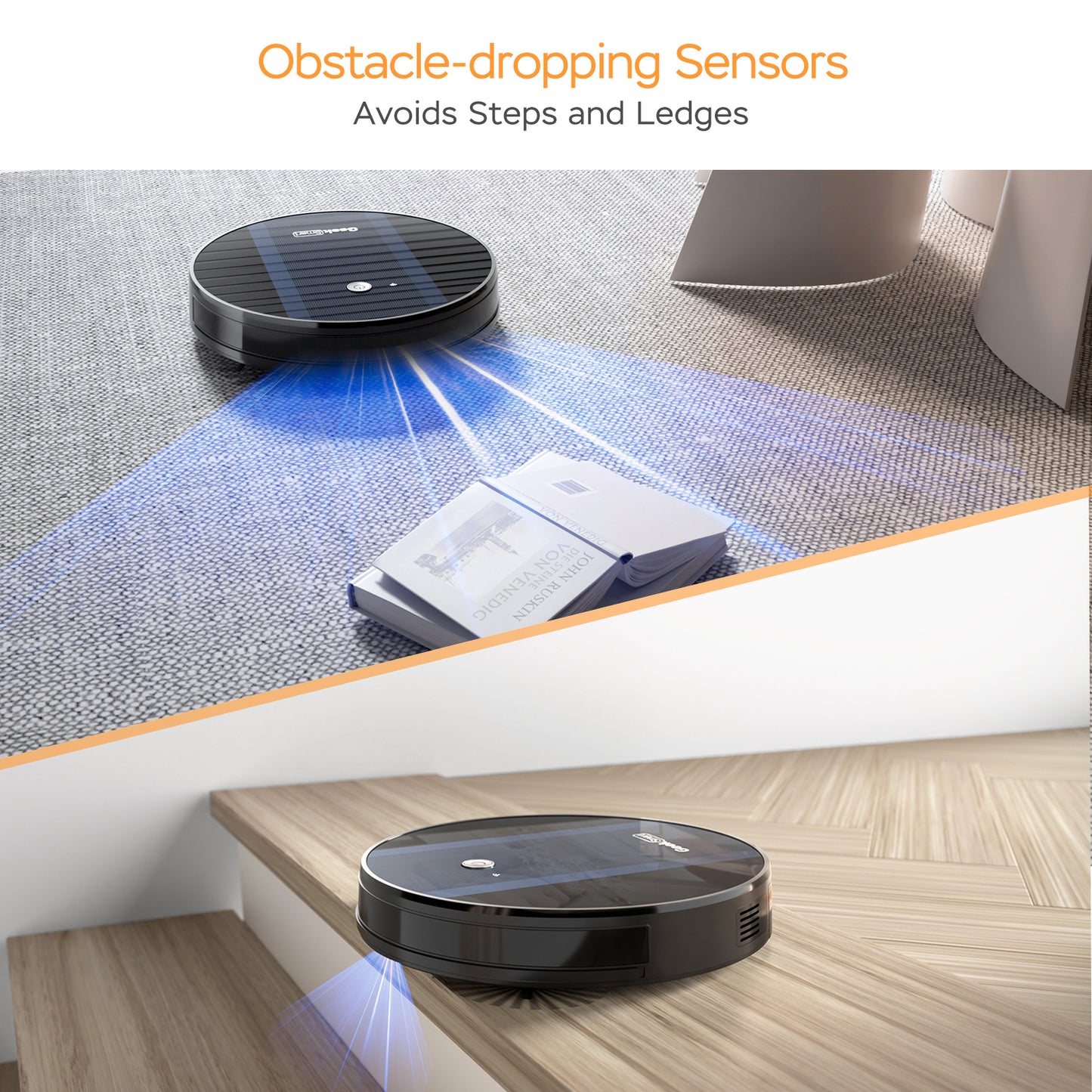 Aspirateur robot Geek Smart G6 Plus, ultra-fin, aspiration 1800 Pa, recharge automatique, Wi-Fi et application mobile, idéal pour sols durs et tapis.