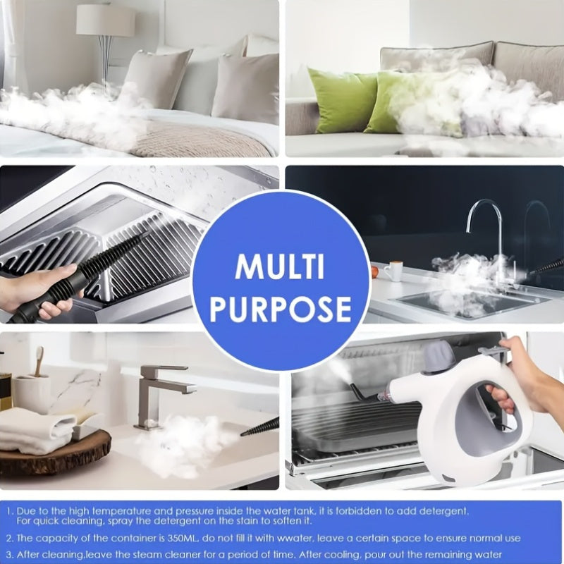 Nettoyeur vapeur portatif multi-surfaces avec 12 accessoires, réservoir intégré, nettoyage naturel à la vapeur.