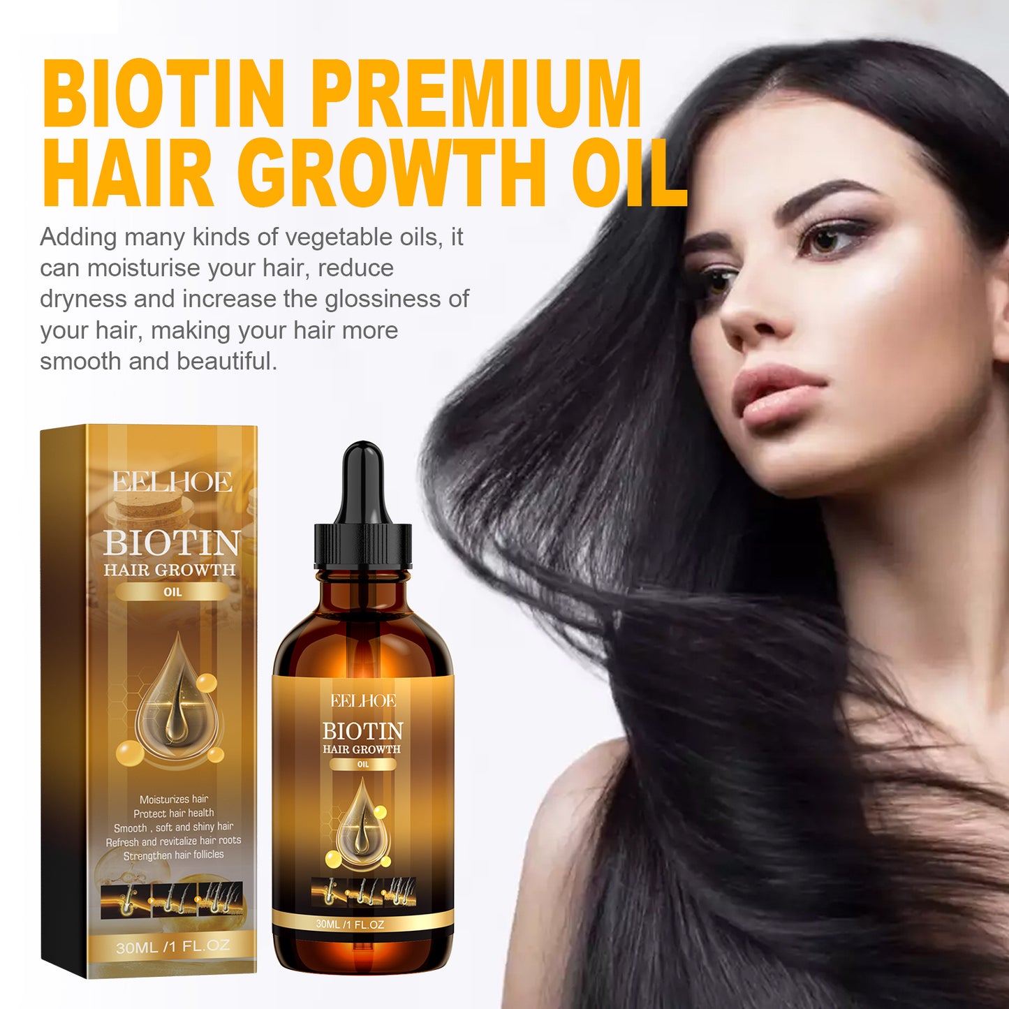 Huile de soin capillaire à la biotine EELHOE, soin de massage du cuir chevelu profondément hydratant, huile de soin pour cheveux épais et lisses
