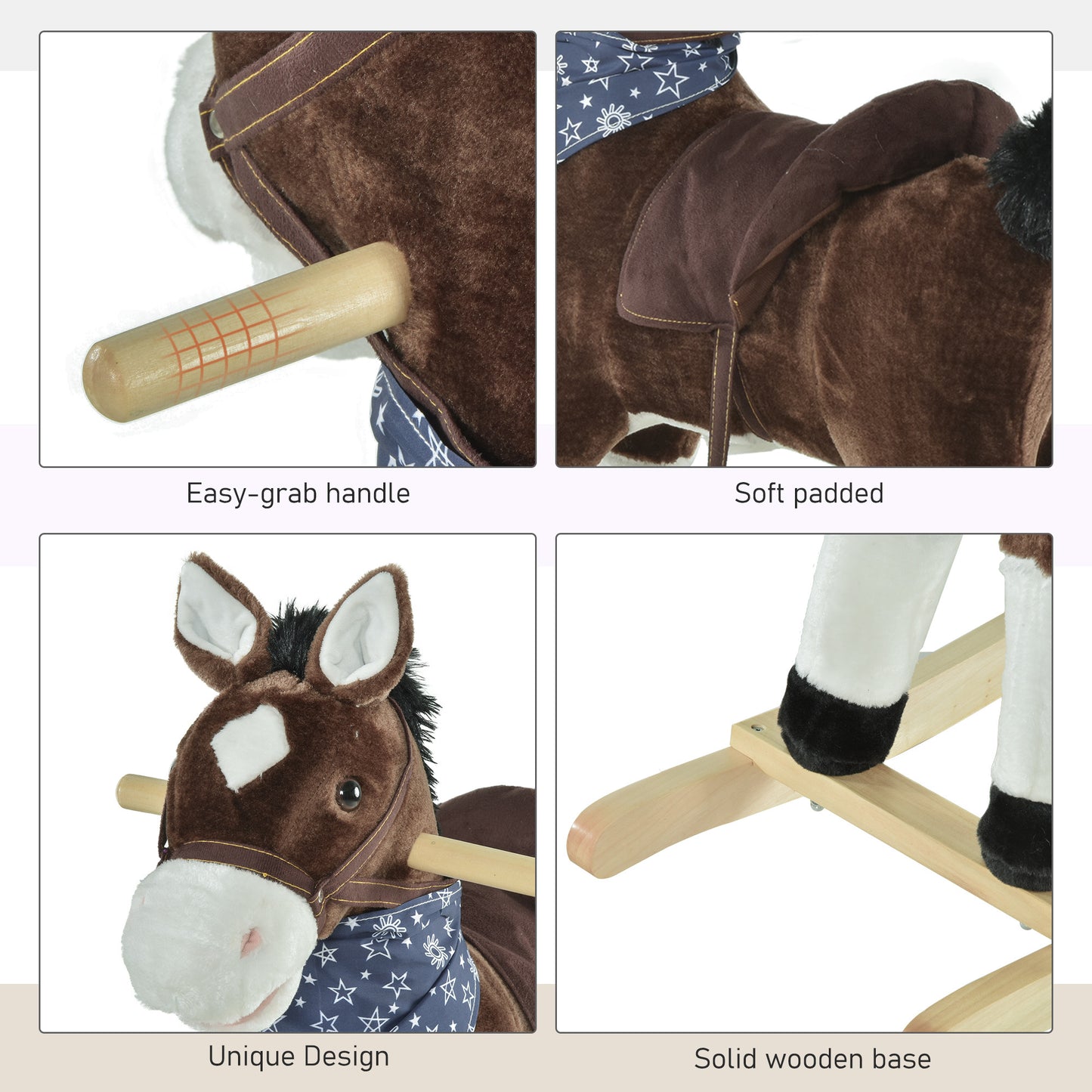 Plush Cowboy Rocking Horse, Wooden Ride-On With Realistic Sounds, Wild West Fun, Brown, For 3-6 Years