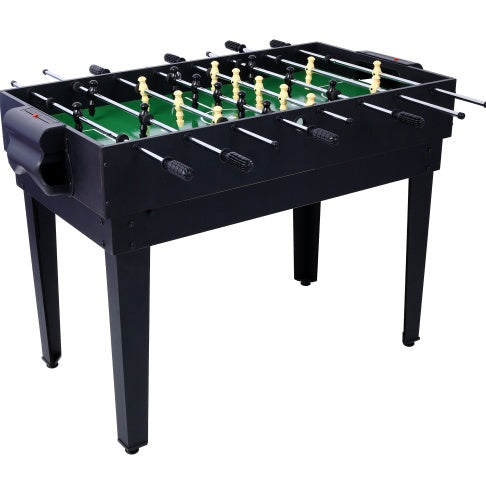Table multi-jeux 5 en 1 : billard, baby-foot, ping-pong et basket-ball, noir et bleu