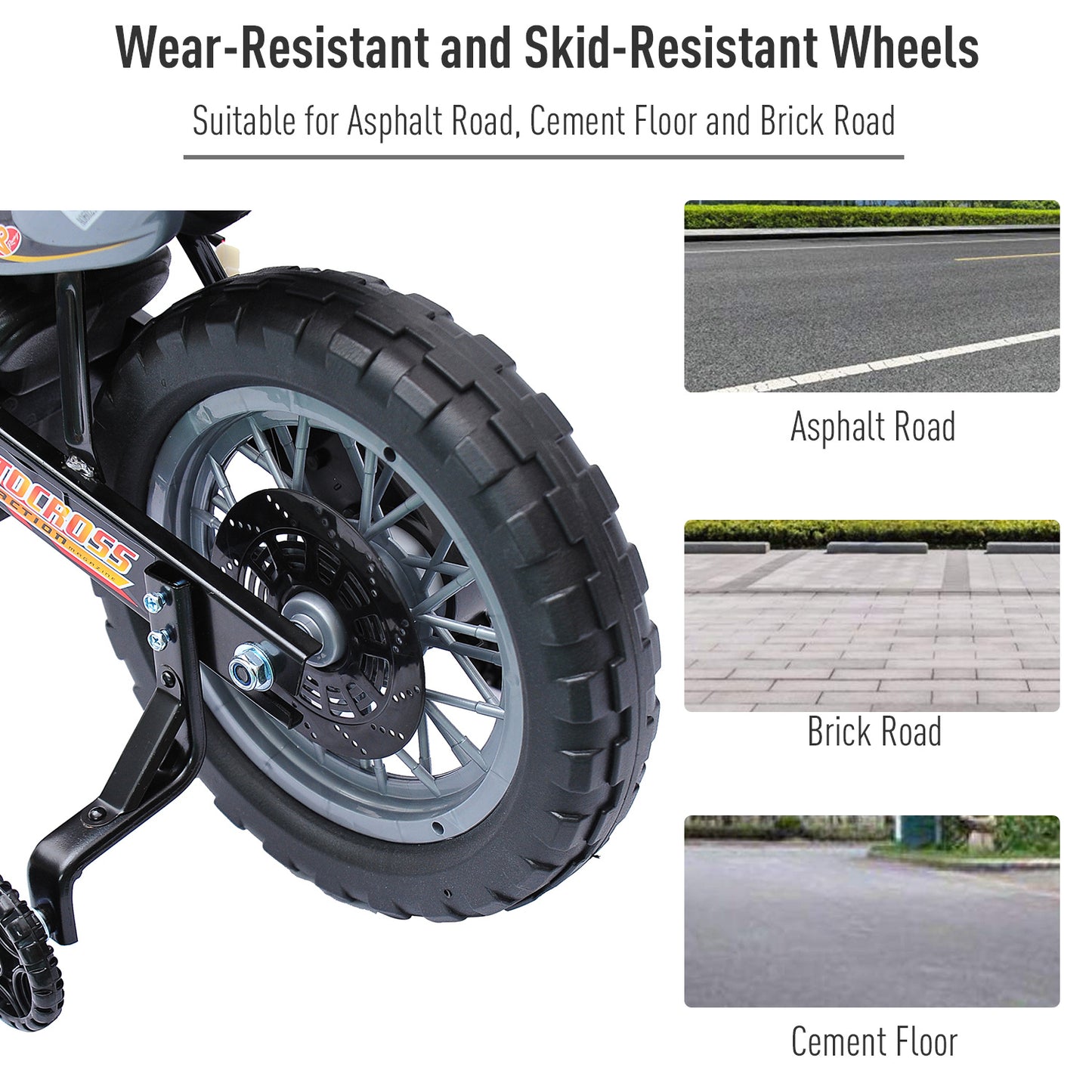 Moto électrique 6 V pour enfants avec roues d'entraînement, à piles, rouge