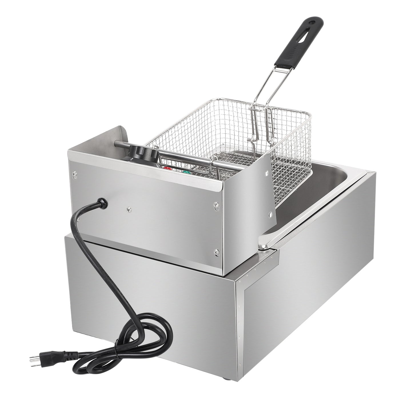 Friteuse électrique en acier inoxydable argenté, cuve simple.