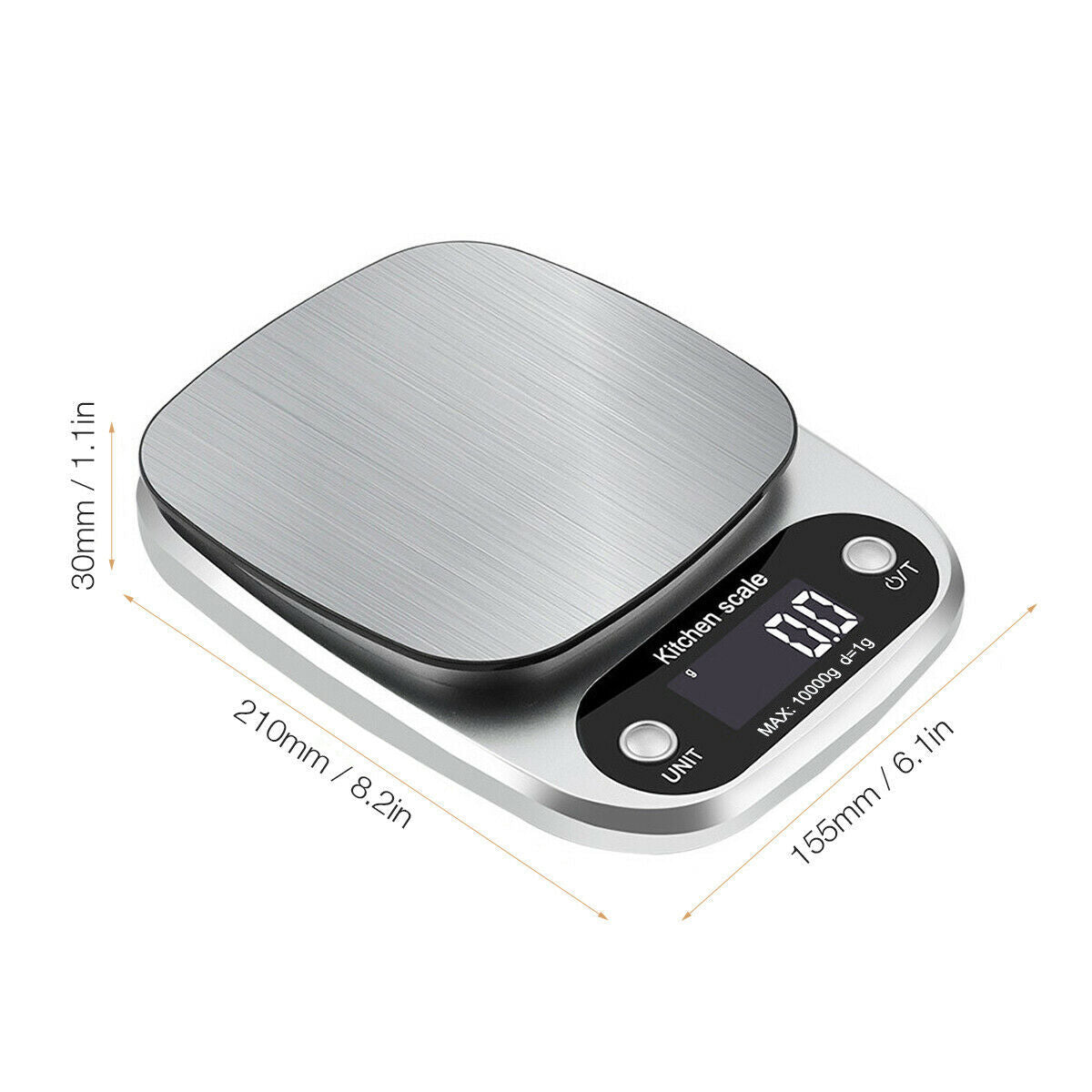 Balance de cuisine numérique multifonction, idéale pour le régime alimentaire, capacité jusqu’à 10 kg (22 lbs) avec une précision de 1 g, plateau en acier inoxydable.