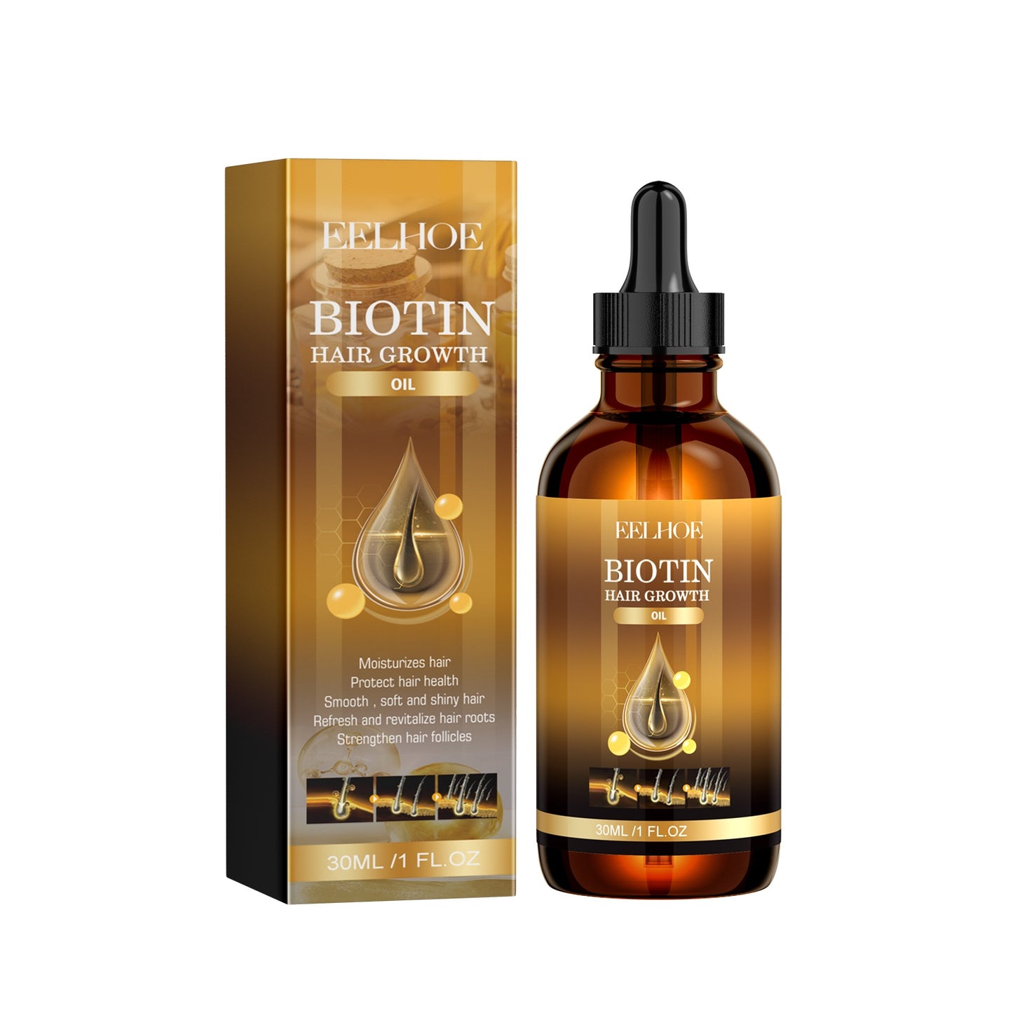 Huile de soin capillaire à la biotine EELHOE, soin de massage du cuir chevelu profondément hydratant, huile de soin pour cheveux épais et lisses