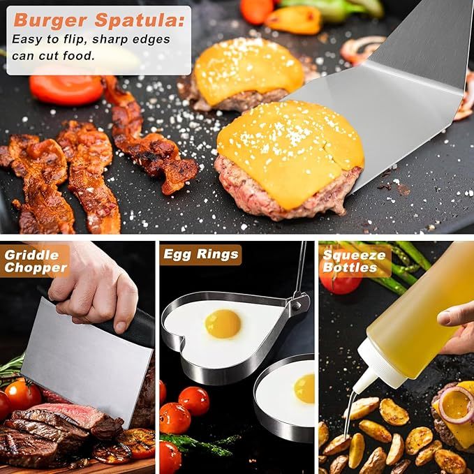 Kit 27 accessoires plancha & BBQ – Spatules pro, cloche à fromage & presse à burger