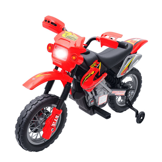 Moto électrique 6 V pour enfants avec roues d'entraînement, à piles, rouge
