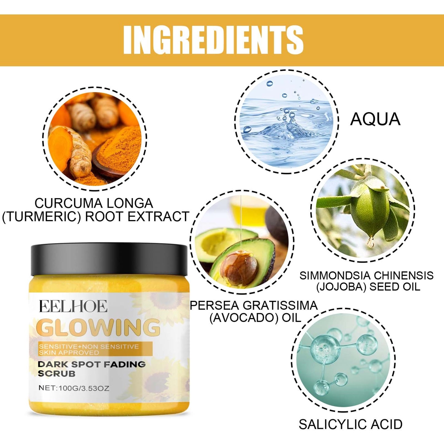 Gommage visage exfoliant au curcuma Eelhoe pour un nettoyage en profondeur des pores délicats et un soin nettoyant beauté