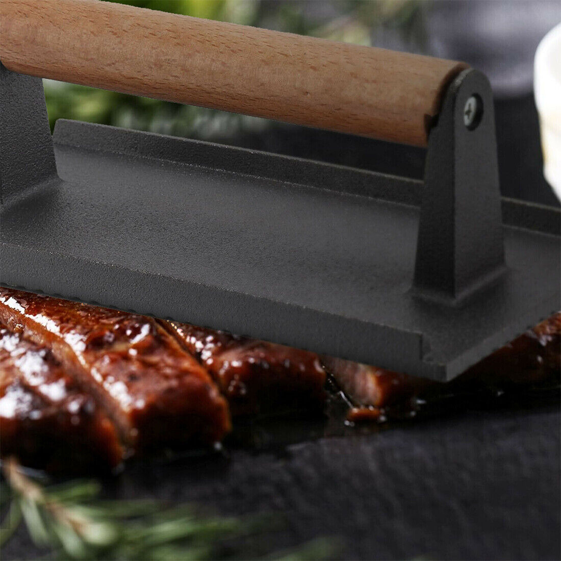 Presse à steak en fonte – Presse à burger et bacon robuste pour grillades – Accessoire BBQ d’été – Idée cadeau