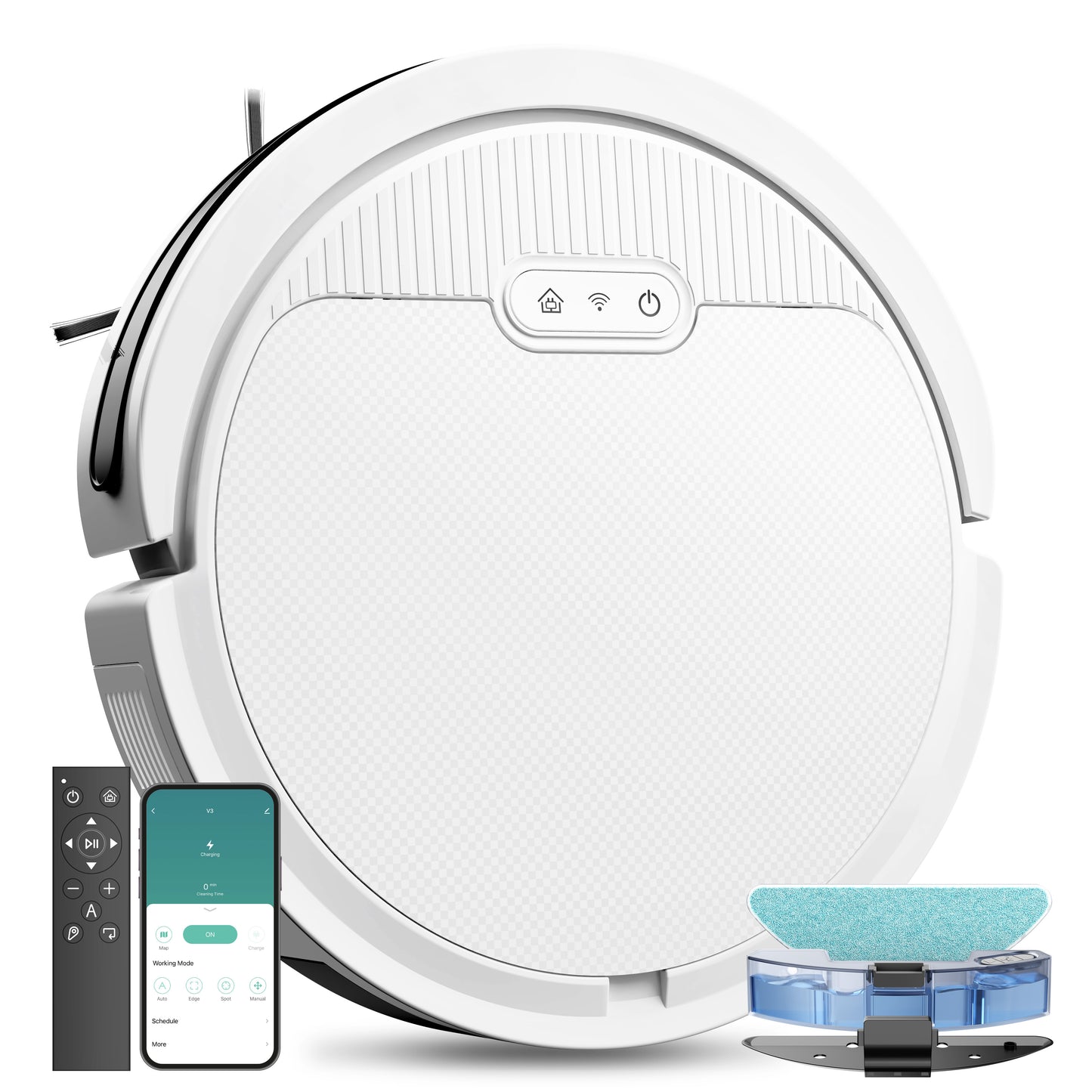 Aspirateur robot 3-en-1 avec fonction lavage, 5000 Pa, autonomie 120 min, auto recharge, ultra-fin, idéal poils d’animaux et sols durs.