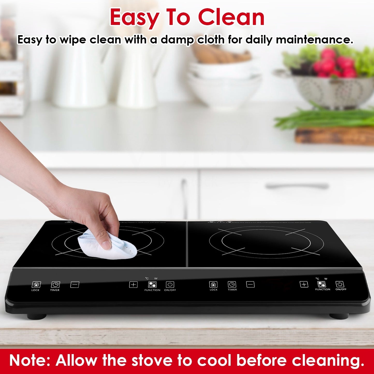 1 pièce – Plaque à induction portable 4000W, double foyer électrique, cuisinière de comptoir avec 9 niveaux de puissance, 9 niveaux de température et minuteur 3h.