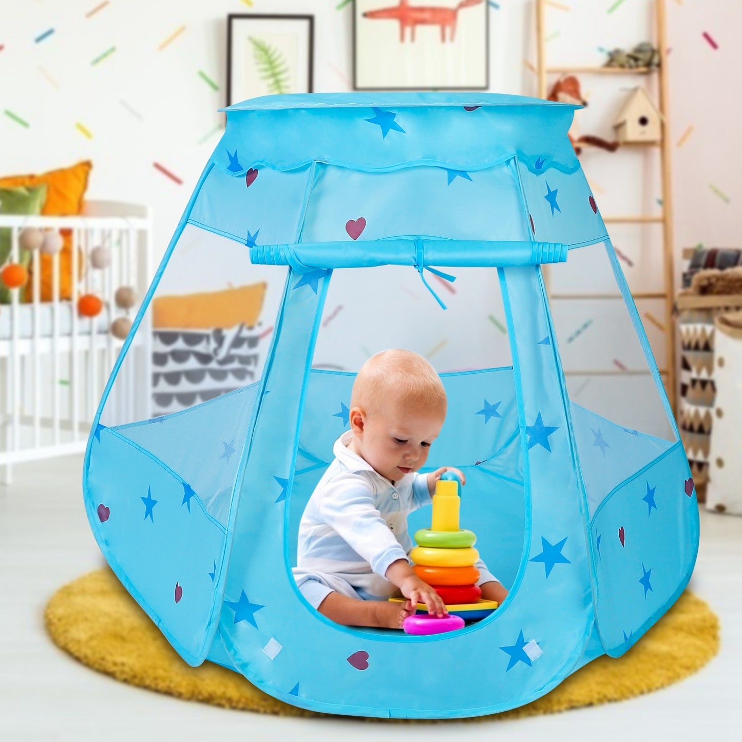 1 tente de jeu pop-up pour enfants, château d'intérieur et d'extérieur, cadeau d'anniversaire pour enfants, sans balles, lumière incluse