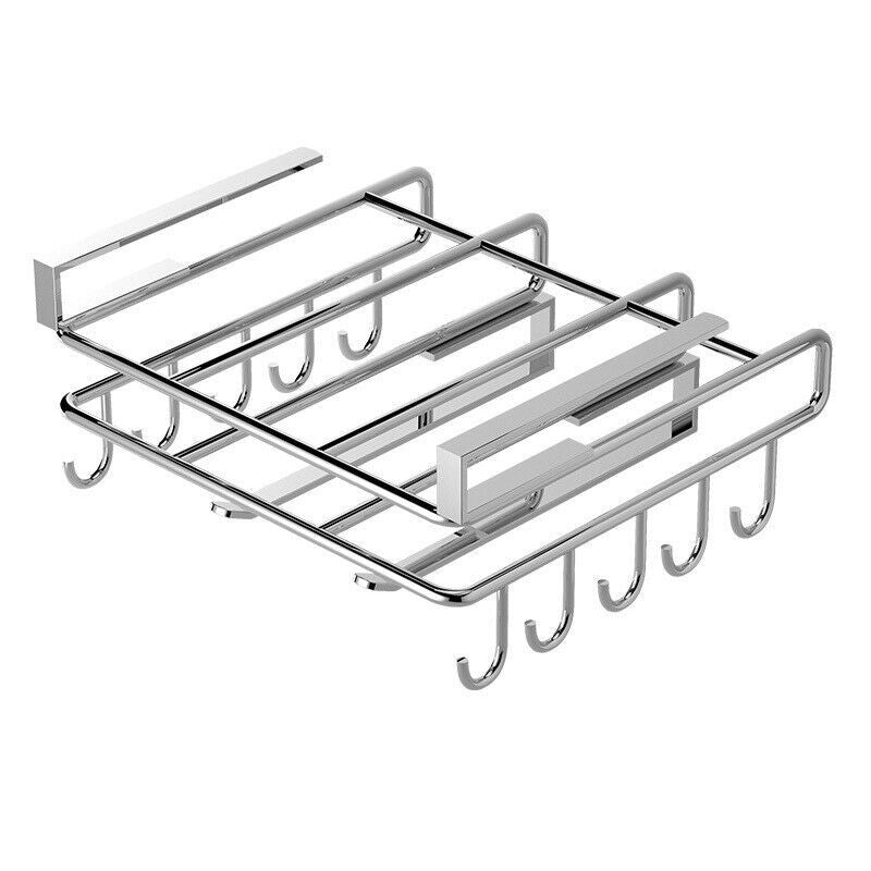 Étagère de rangement suspendue sous armoire, idéale pour la cuisine, permet d’organiser planches à découper et accessoires.