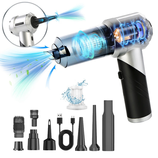 Aspirateur portable sans fil pour voiture et maison, 20 000 PA, moteur sans balais, 3 niveaux d’aspiration, rechargeable USB-C, fonction souffleur à air comprimé.