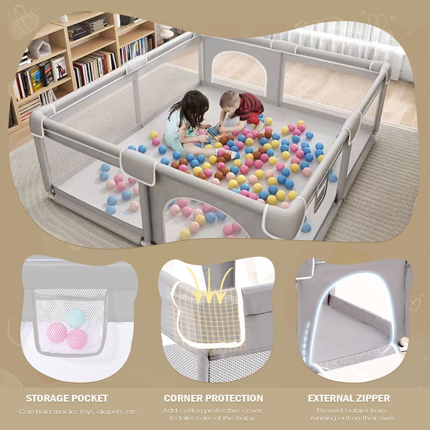 Parc pour bébé avec tapis, centre d'activités intérieur et extérieur, barrière pour bébé, tout-petits et bébés