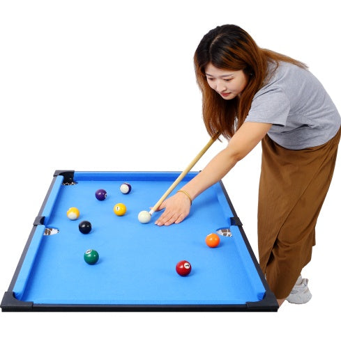 Table multi-jeux 5 en 1 : billard, baby-foot, ping-pong et basket-ball, noir et bleu
