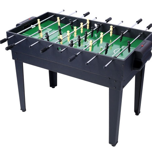 Table multi-jeux 5 en 1 : billard, baby-foot, ping-pong et basket-ball, noir et bleu