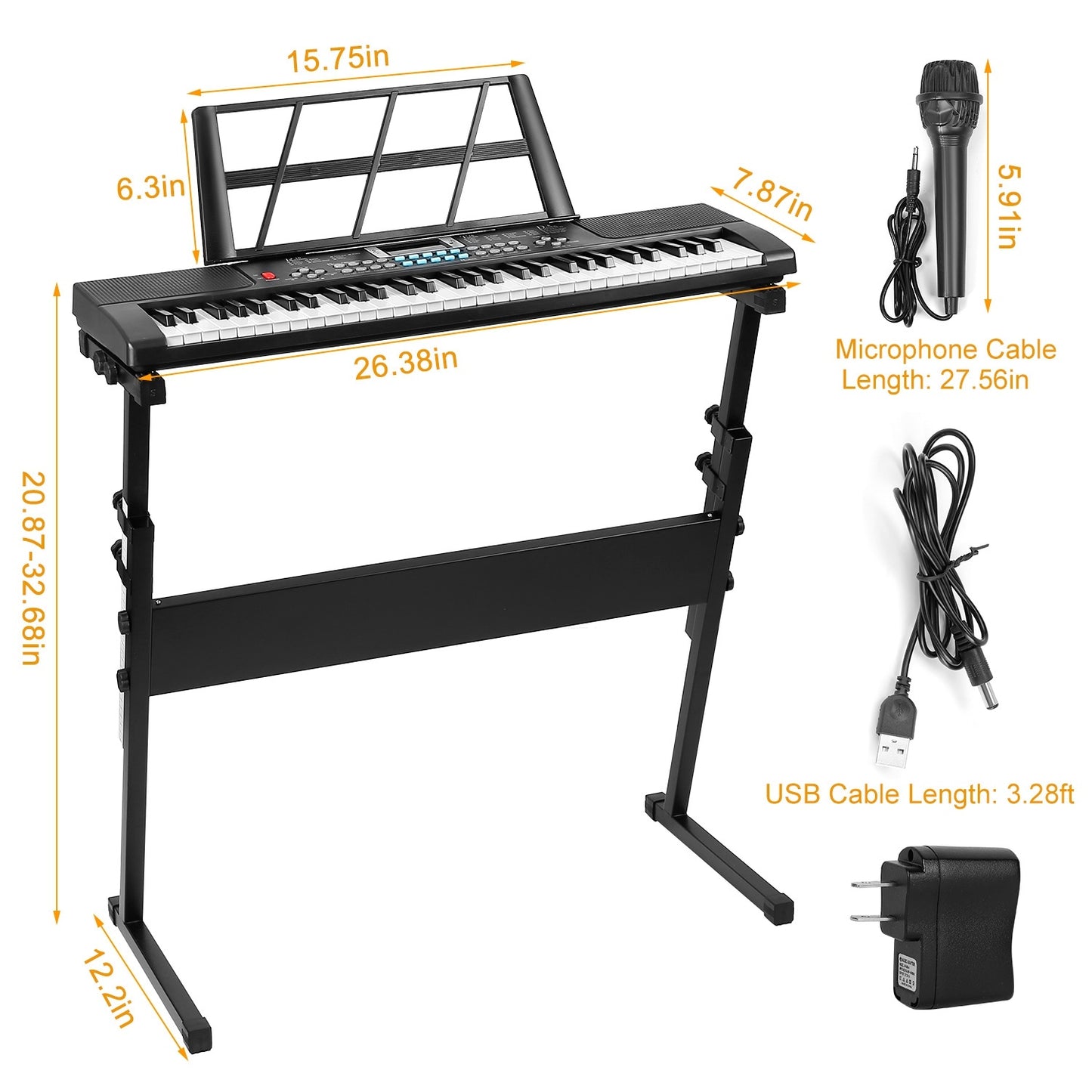 Clavier électronique numérique 61 touches, instrument de musique électrique, clavier d'apprentissage pour enfants avec microphone sur pied pour débutants
