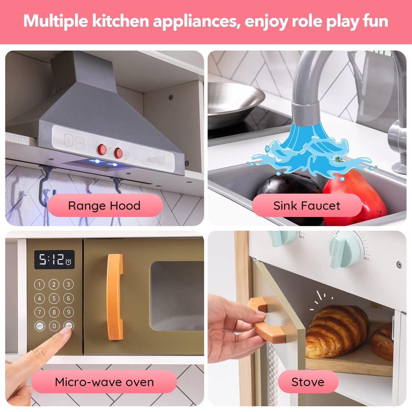 ROBUD 3D Cuisine en bois pour enfants, jouets éducatifs pour tout-petits