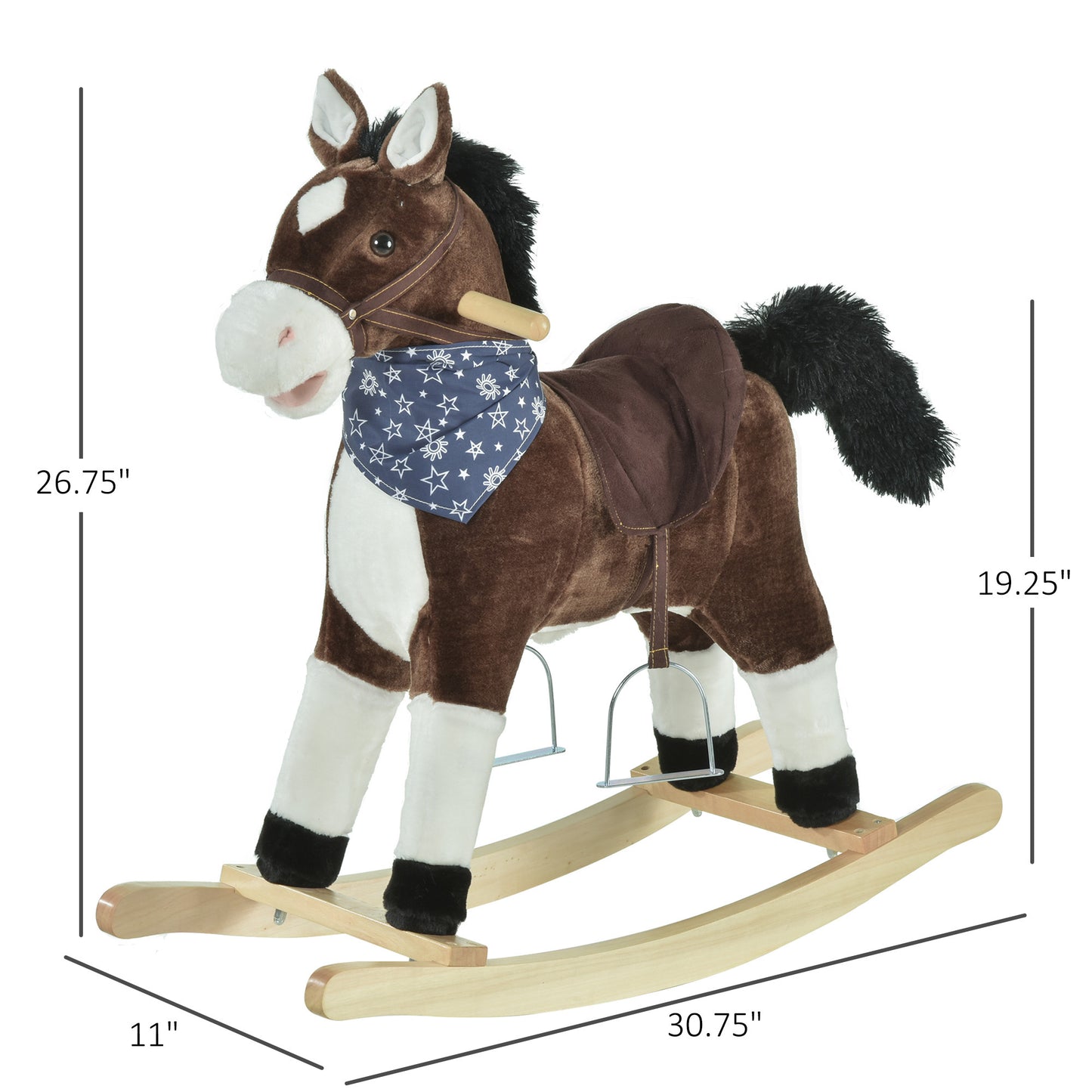 Plush Cowboy Rocking Horse, Wooden Ride-On With Realistic Sounds, Wild West Fun, Brown, For 3-6 Years